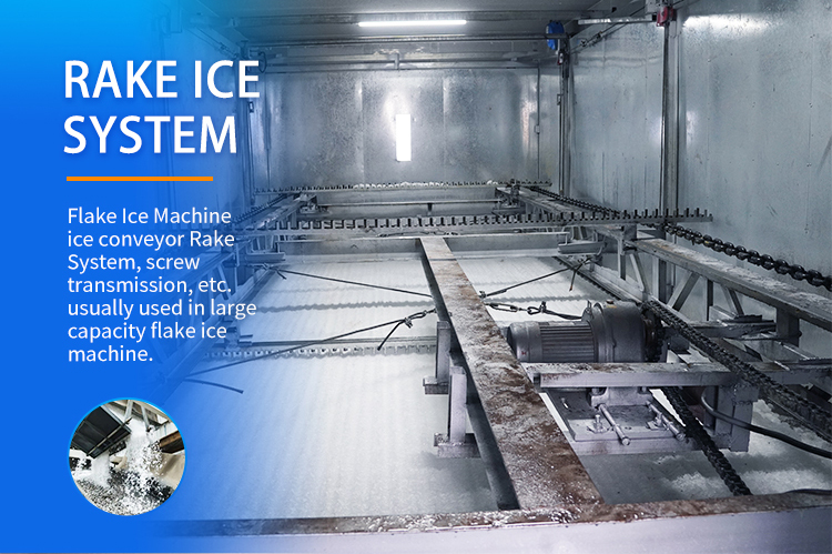 ice-flake-machine-rake-ice-system-storage-bin.jpg Sistem ais garu mesin ais serpihan kapasiti besar, sistem garu penghantar ais automatik untuk tong penyimpanan ais industri